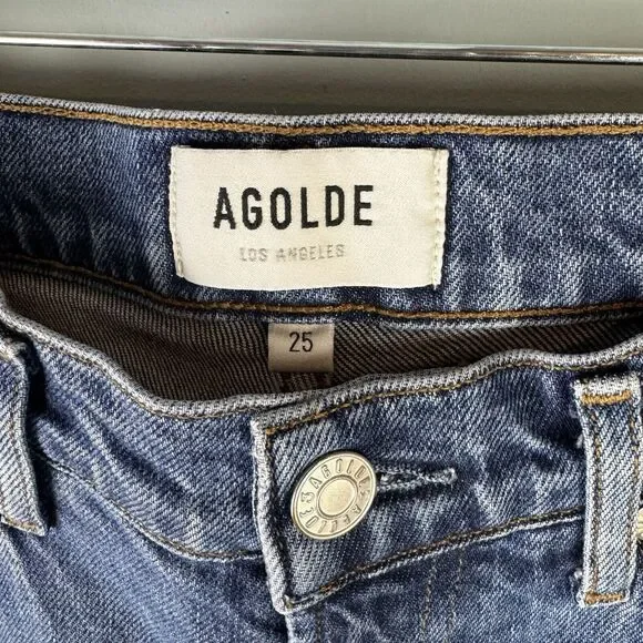 AGOLDE Toni Straight Ankle Jeans Women's Size 25 Distressed Raw Hem Medium Wash - Picture 2 of 10